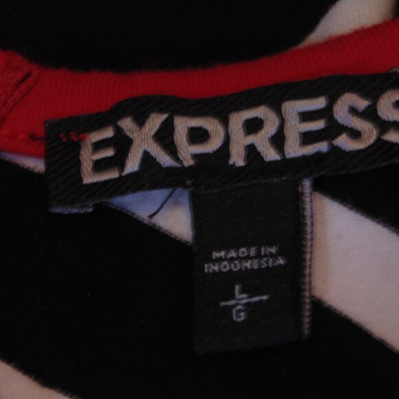Express Black and white Stripped 3/4 Sleeve red trim collar and red back zip. Lg - Picture 4 of 4